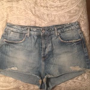 Top Shop Moto denim cut off shirts button fly